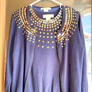 Michael Kors navy blue sweater set w/gold scales